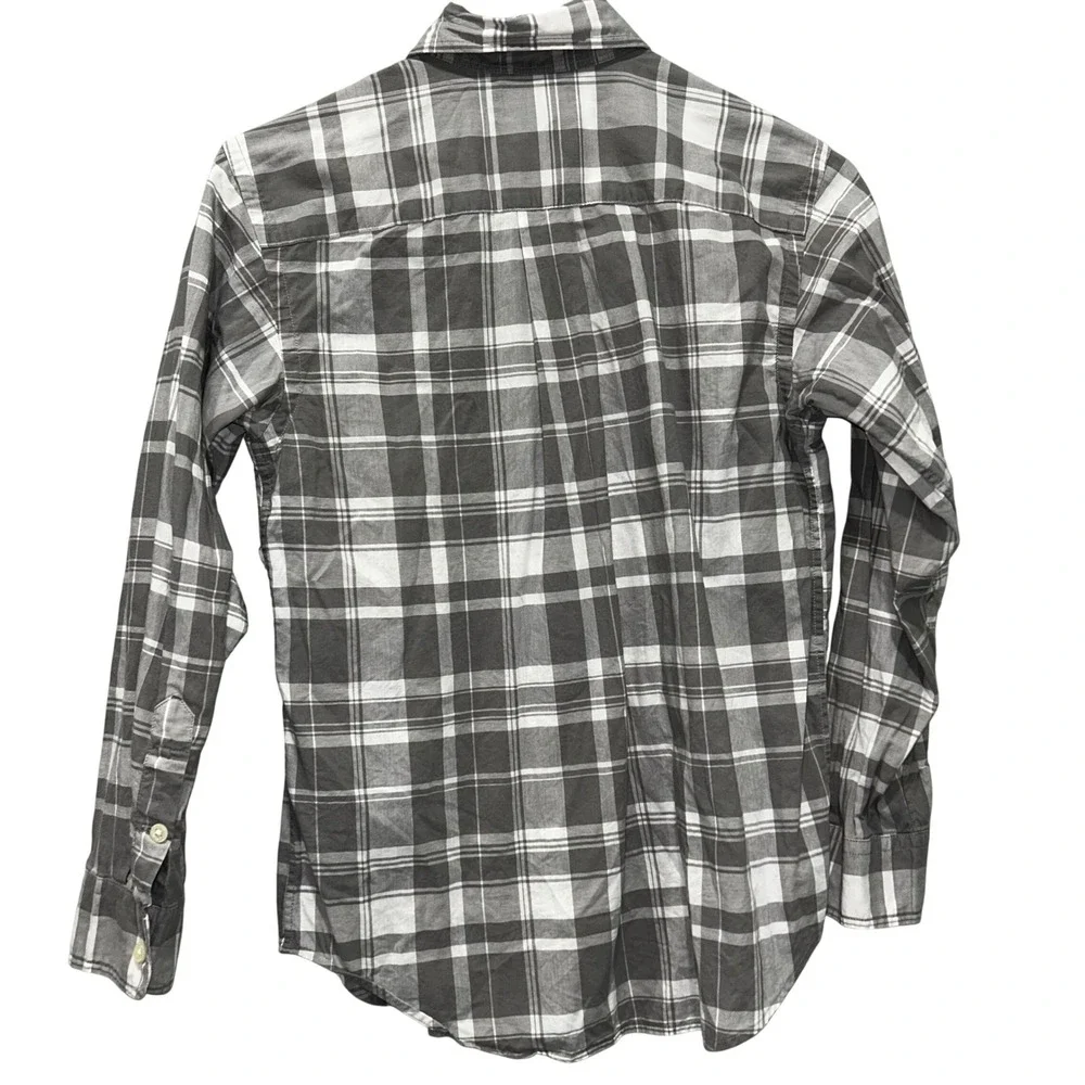 Ralph Lauren‎ Boys Grey White Plaid Button Down Shirt Size M 10-12 Long Sleeve